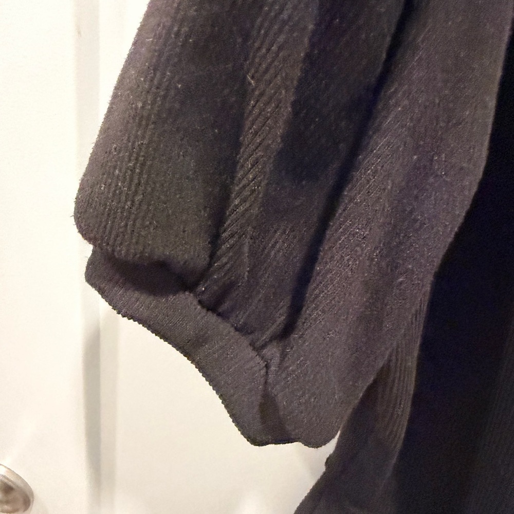 Starlet NWT Black Wrap Dress Medium Ribbed Puff Sleeve Tie Waist Mini Dress - Picture 2 of 10